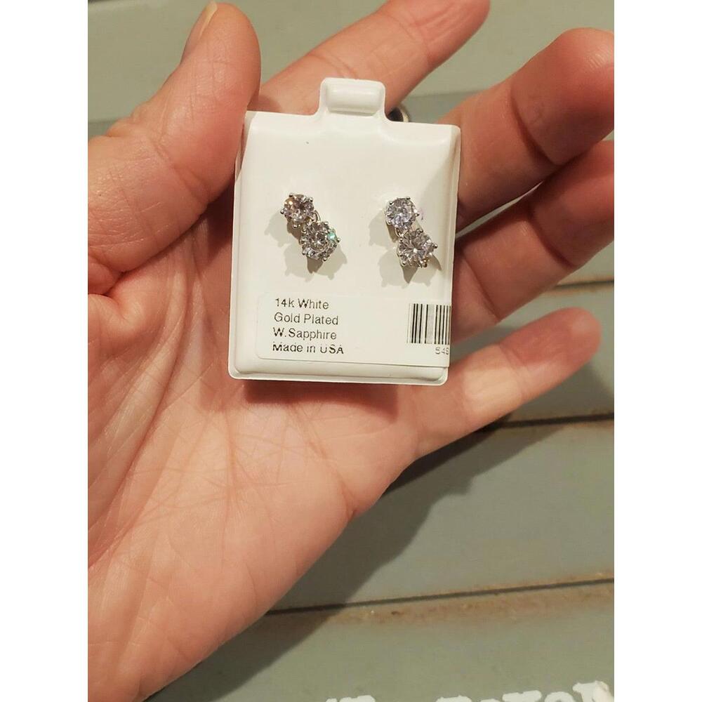 White gold silver white sapphire earrings - Picture 2 of 6
